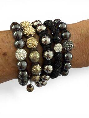 Hematite Bead Bracelet Stack with Gold & Silver Pave Accents